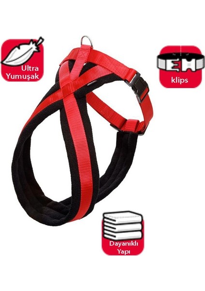 Yumuşak Göğüs Tasma 52-60Cm Siyah-Kırmızı