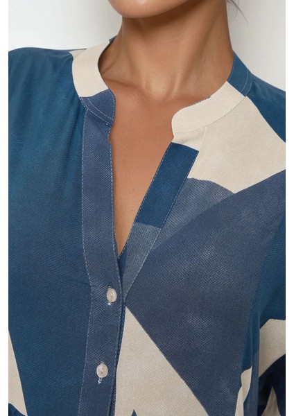 Kadın Baskılı Uzun Kol Viskon Modest Elbise Lacivert modelleri