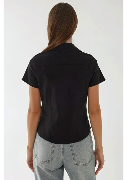 Kadın Regular Fit Kısa Kollu Gömlek Black indirimleri