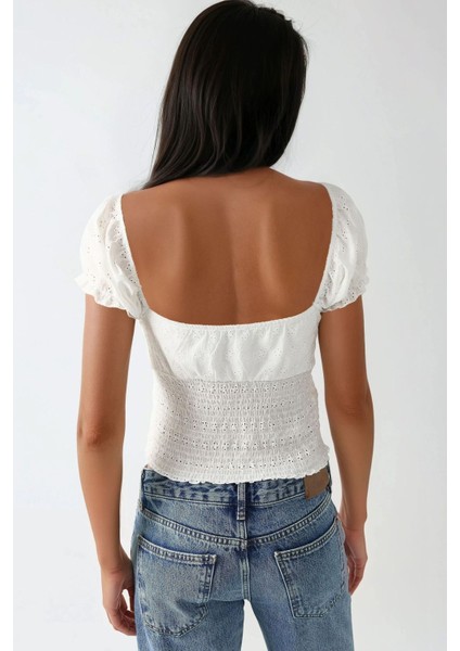 Kadın Dokulu V Yakalı Üst White indirimleri