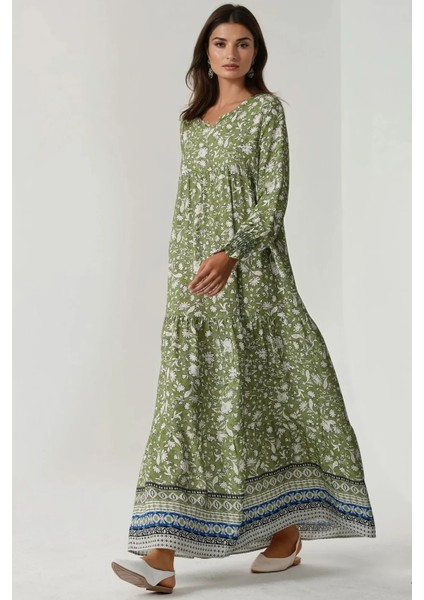 Kadın Baskılı Viskon Modest Elbise Green fiyatları