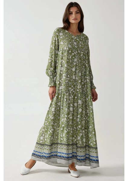 Kadın Baskılı Viskon Modest Elbise Green modelleri