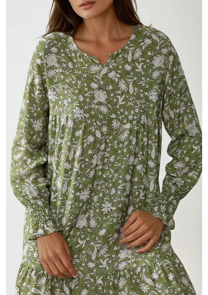 Kadın Baskılı Viskon Modest Elbise Green fırsatları