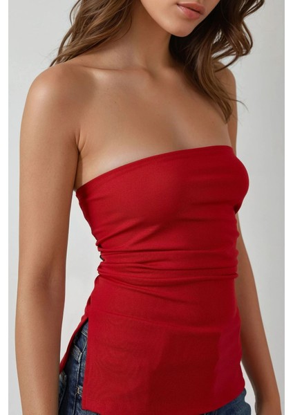 Kadın Straplez Drape Detaylı Üst Red modelleri