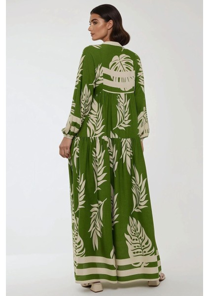 Kadın Baskılı Uzun Kol Viskon Modest Elbise Green indirimleri