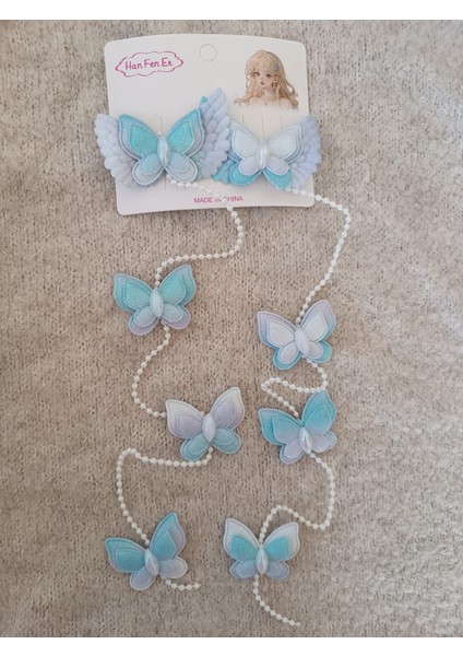 Simli Kelebek Figürlü Inci Sallantılı 2 Li Çocuk Pens Toka(40 Cm) fiyatları