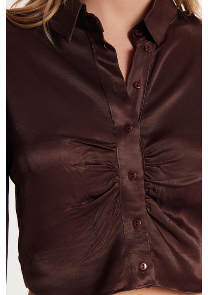 Kadın Slim Fit Dar Kesim Uzun Kollu Klasik Yaka Kahverengi Gömlek modelleri