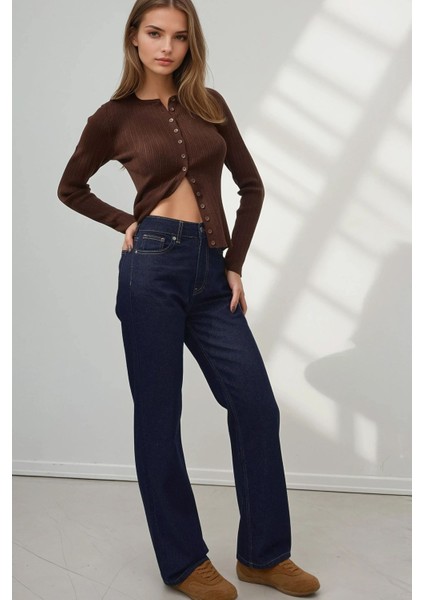 Kadın Straight Fit Jeans Koyu Mavi Denim indirimleri