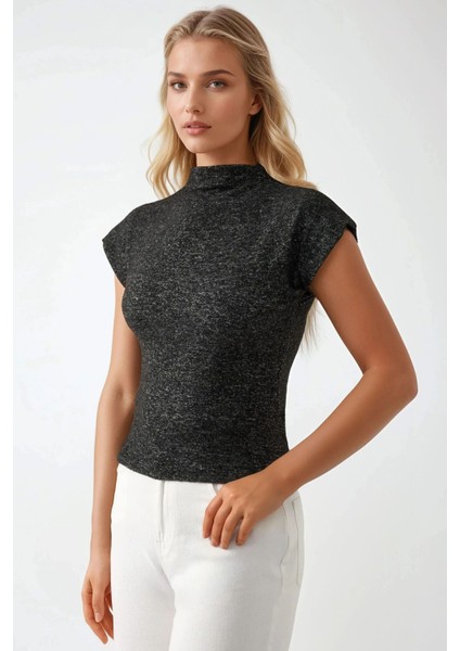 Kadın Dokulu Yuvarlak Yaka Kolsuz Üst Grey
