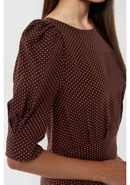 Kadın Puantiyeli Truvakar Kol Midi Elbise Brown modelleri