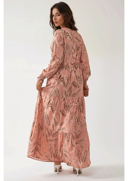 Kadın Baskılı Uzun Kol Viskon Modest Elbise Pink modelleri
