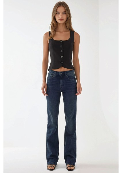 Kadın Dar Kesim Kare Yaka Yelek Black modelleri