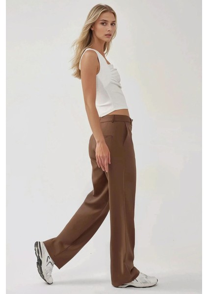 Kadın Straight Leg Dokuma Pantolon Kahverengi fiyatları
