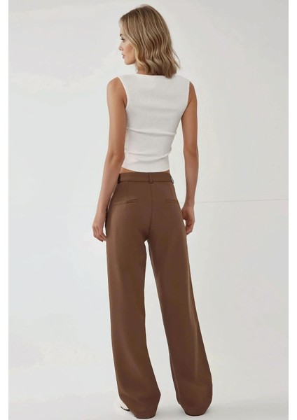 Kadın Straight Leg Dokuma Pantolon Kahverengi fırsatları
