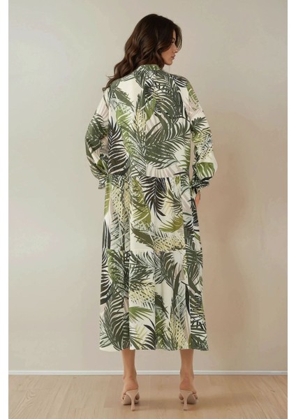 Kadın Gömlek Yaka Çiçek Desenli Maxi Elbise Green fırsatları