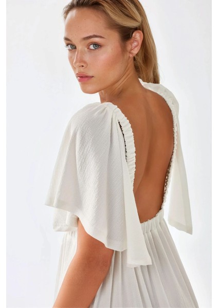 Kadın V Yaka A form Uzun Maxi Elbise Beyaz fiyatları