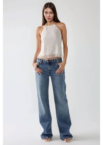 Kadın Halter Yaka Dokulu Fitted Üst White fırsatları