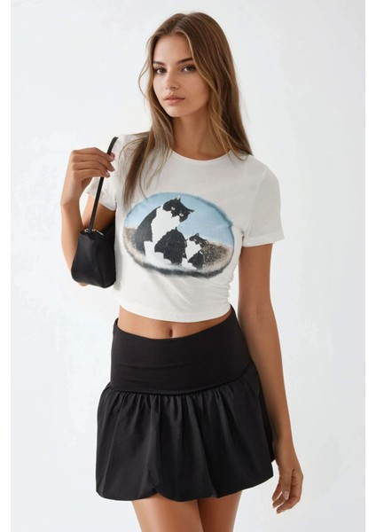 Kadın Balon Mini Etek Black