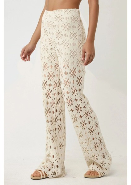 Kadın Desenli Geniş Paça Pantolon Pika Koleksiyonu Natural fiyatları