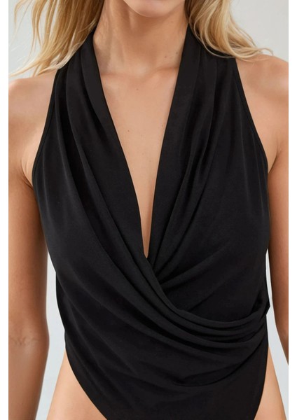 Kadın Halter Yaka Kruvaze Esnek Sandy Örme Üst Black fiyatları