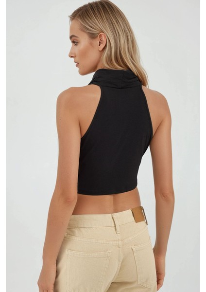 Kadın Halter Yaka Kruvaze Esnek Sandy Örme Üst Black modelleri