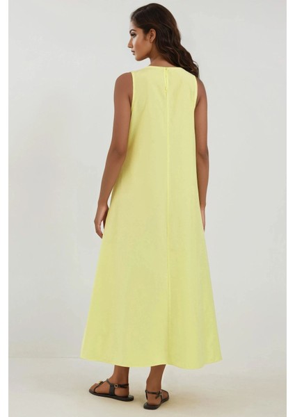 Kadın Mixray Collection Bisiklet yaka, kolsuz A-Form Maxi Elbise Limon Sarısı modelleri