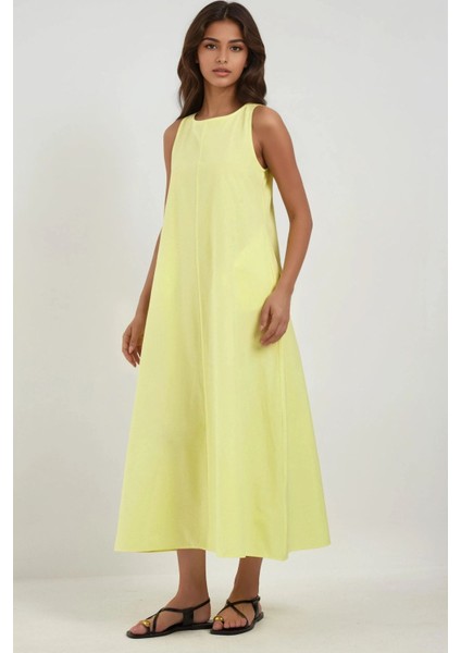 Kadın Mixray Collection Bisiklet yaka, kolsuz A-Form Maxi Elbise Limon Sarısı indirimleri