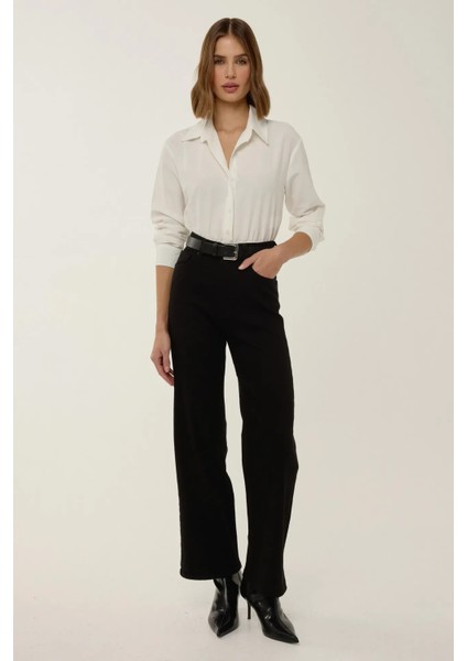 Kadın Düğmeli Uzun Kollu Gömlek Yaka Bodysuit Natural fiyatları