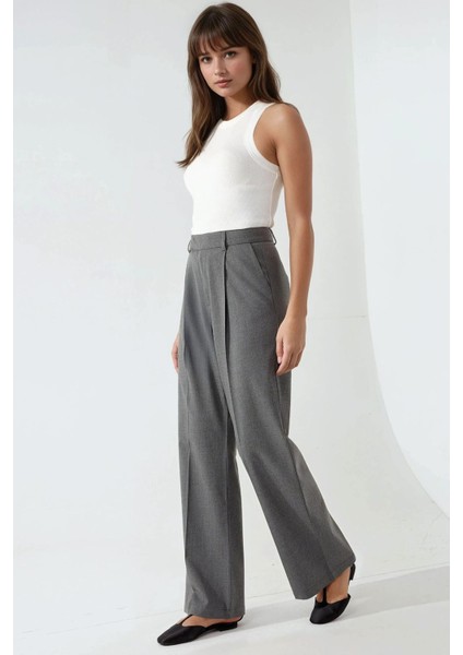 Kadın Şık Düz Paça Pantolon Grey indirimleri
