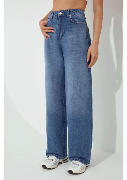 Kadın Baggy Kalıp Denim Jeans Orta Mavi Denim