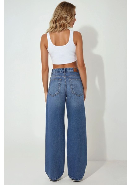 Kadın Baggy Kalıp Denim Jeans Orta Mavi Denim