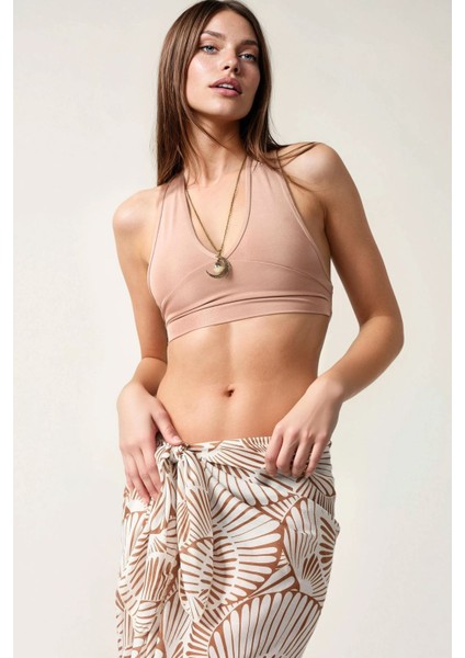 Kadın Desenli Maxi Pareo Bej Doğal