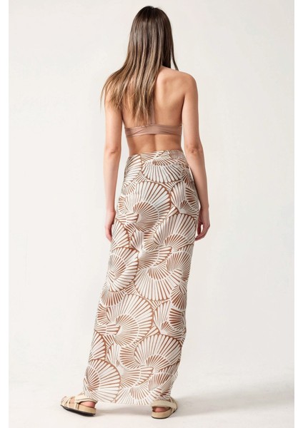 Kadın Desenli Maxi Pareo Bej Doğal