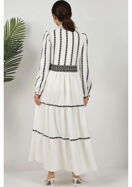 Kadın Çiçekli Tippet Uzun Elbise White fırsatları