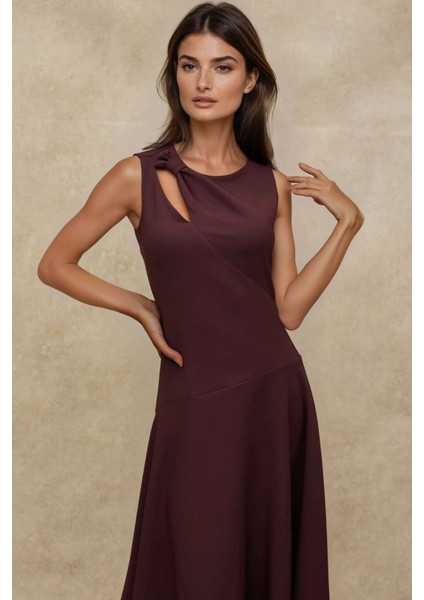 Kadın Pencere Detaylı Midi Elbise Koyu Mocha Kahve indirimleri