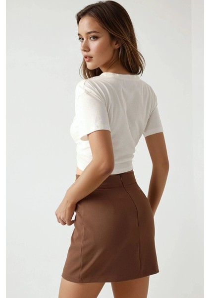 Kadın Pika Collection Cep Detaylı Mini Etek Kestane Kahvesi modelleri