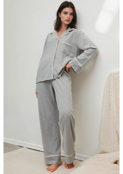 Kadın Yumuşak Pamuklu Örme Pijama Takımı Grey fiyatları