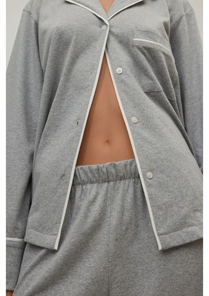 Kadın Yumuşak Pamuklu Örme Pijama Takımı Grey fırsatları