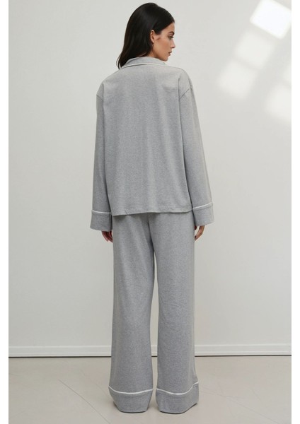 Kadın Yumuşak Pamuklu Örme Pijama Takımı Grey indirimleri