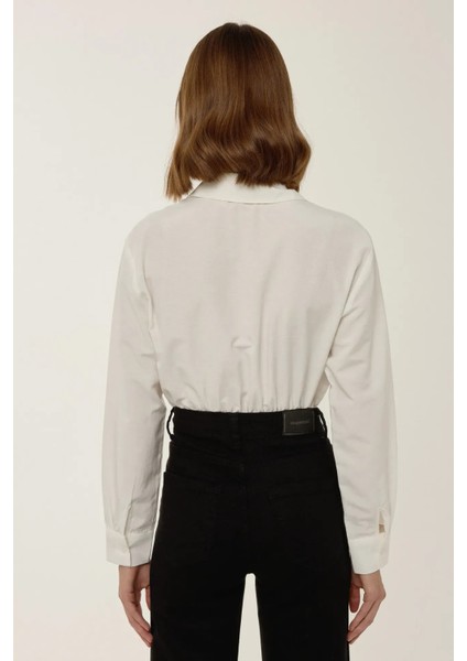 Kadın Düğmeli Uzun Kollu Gömlek Yaka Bodysuit Natural indirimleri