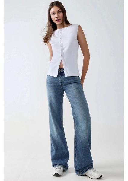 Kadın Dar Fit Bisiklet Yaka Örme Yelek White fiyatları