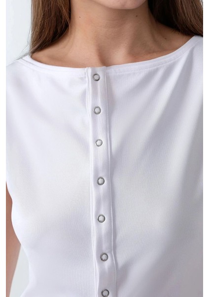 Kadın Dar Fit Bisiklet Yaka Örme Yelek White modelleri