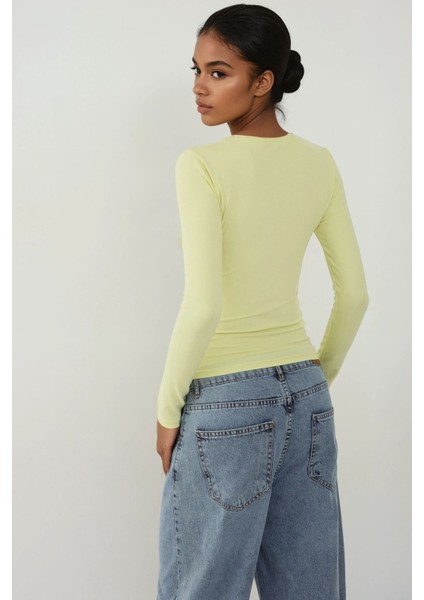 Kadın Uzun Kollu Yuvarlak Yaka Esnek Üst Yellow modelleri
