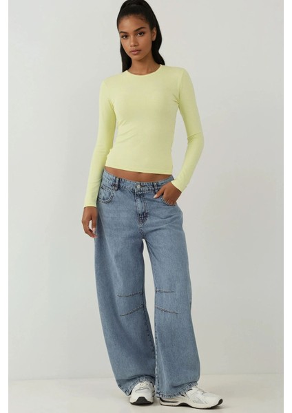 Kadın Uzun Kollu Yuvarlak Yaka Esnek Üst Yellow indirimleri