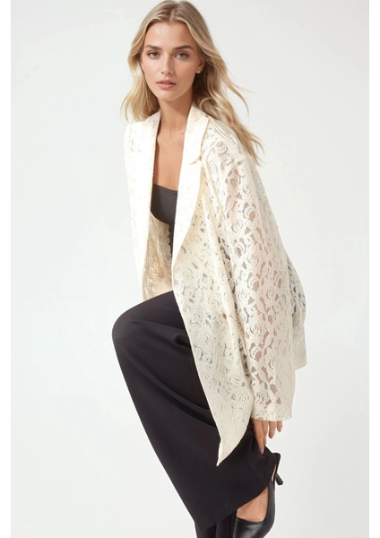 Kadın Çiçekli Dantel Uzun Kollu Ceket Pika Koleksiyonu Fildişi Doğal fiyatları