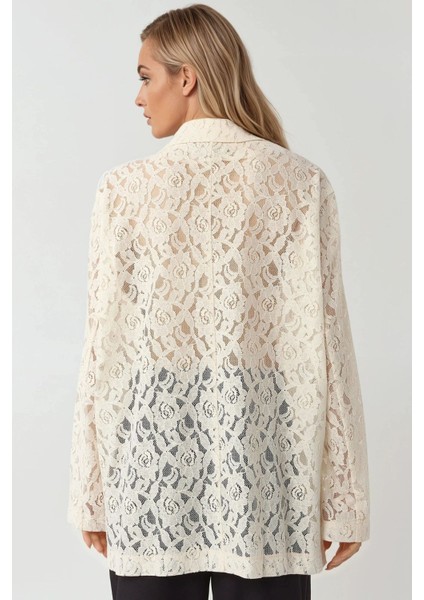 Kadın Çiçekli Dantel Uzun Kollu Ceket Pika Koleksiyonu Fildişi Doğal modelleri