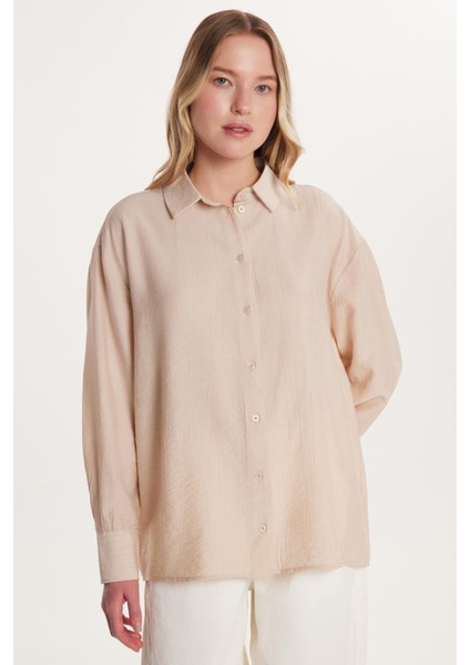 Kadın Regular Fit Uzun Kollu Sırt Bağlama Detaylı Taş Gömlek fırsatları