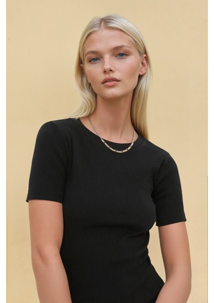 Kadın Bisiklet Yaka Kısa Kol Mini Elbise Black fırsatları