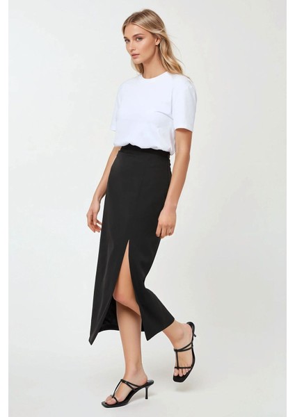 Kadın Maxi Bodycon Yırtmaçlı Etek Black