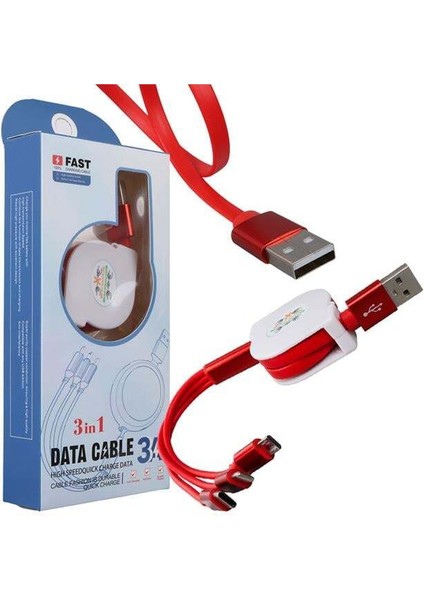 Powermaster PM-26345 3 In 1 Kırmızı Şarj Kablosu